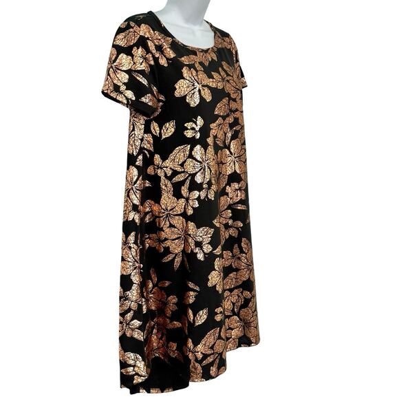 Lularoe Carly Metallic Gold Foil Floral Black Shirt Short Sleeve Dress size XS - Picture 9 of 11
